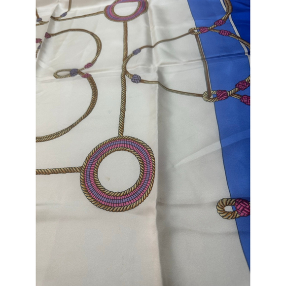 Women's Celine White & Blue Rope Print Silk Scarf One Size - Picture 2 of 5